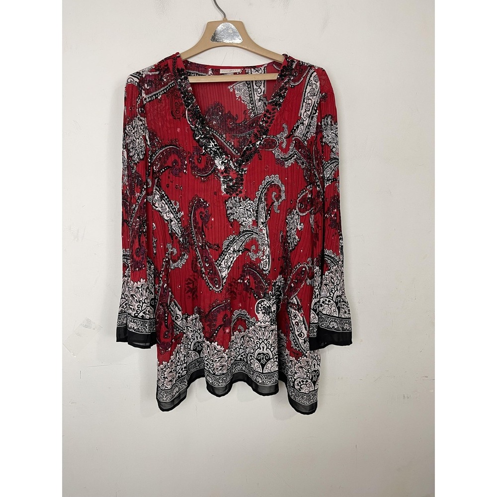 Roz & Ali Womens Shirt 3X Red Vampire Gothic Whimsigoth Dark Fairy Paisley Tunic